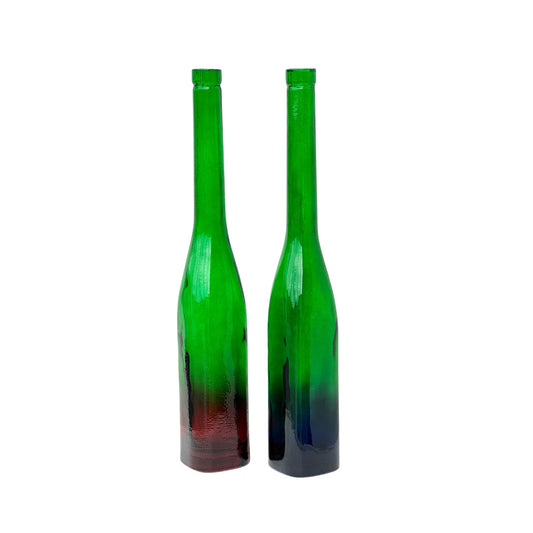 Recycled Glass Bottles Set of 1 Red and 1 Blue Made in Spain 90's