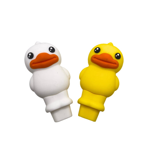 Silicone Duck Hand Pipe in White and Yellow with Glass Bowl