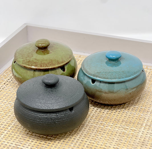 Glazed Ceramic Ashtray in Green, Blue and Charcoal