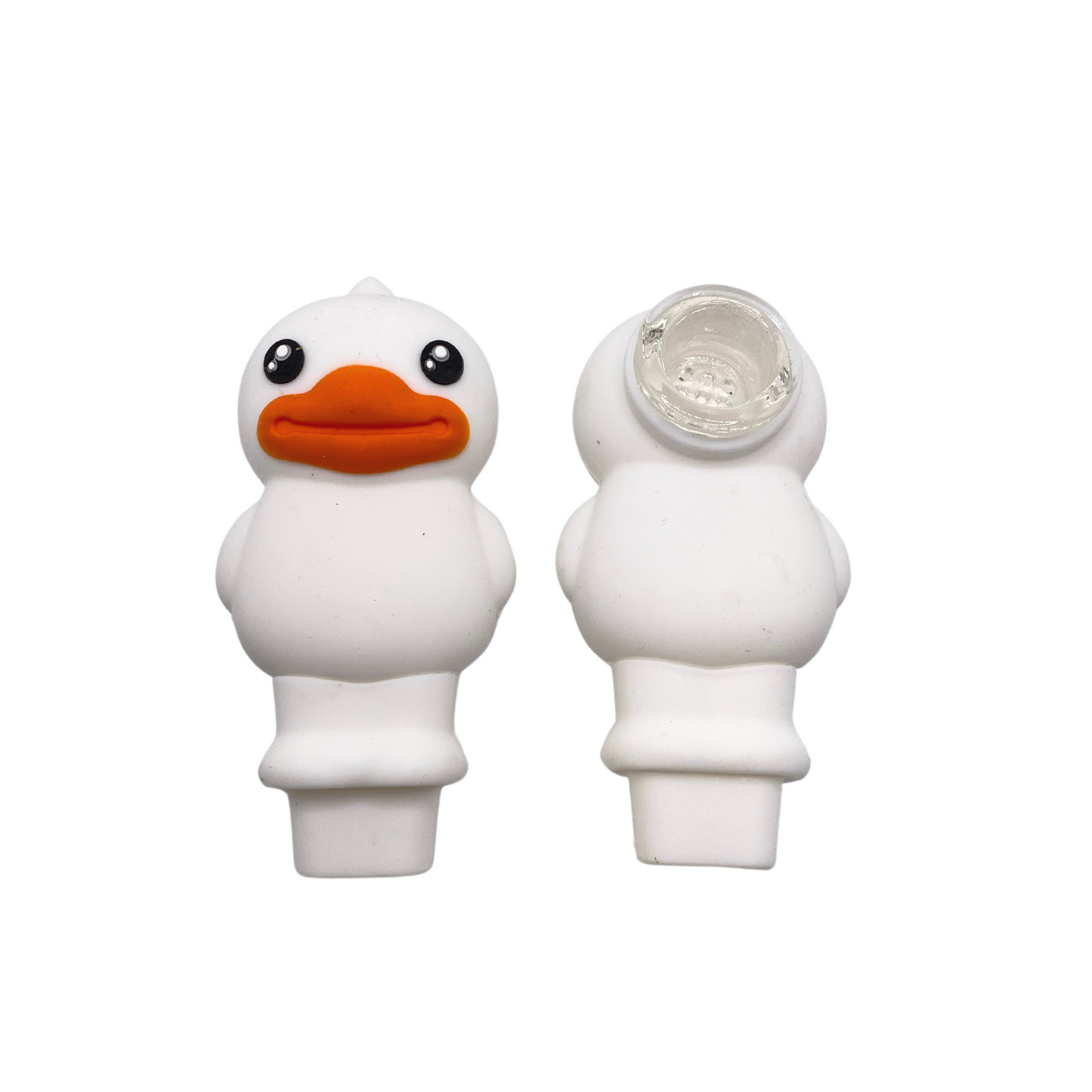 Silicone Duck Hand Pipe in White and Yellow with Glass Bowl