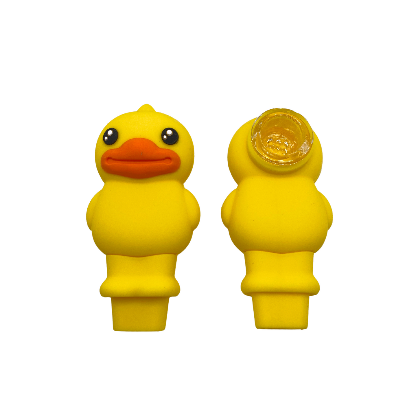 Silicone Duck Hand Pipe in White and Yellow with Glass Bowl